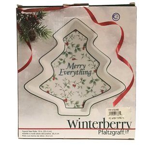 Pfaltzgraff Winterberry Christmas Tree Shaped Plate Merry Everything 10in 2018